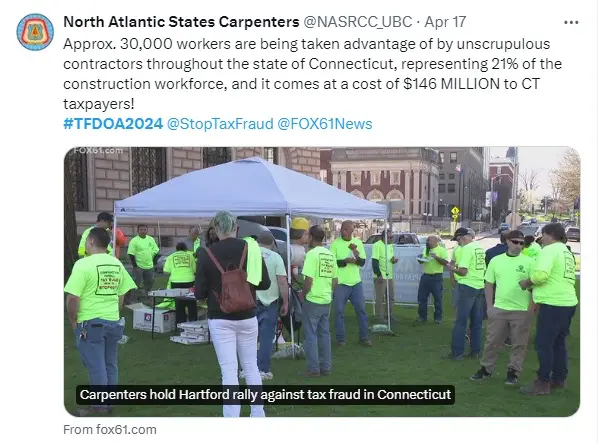 In Hartford, Connecticut, Carpenters Rally Against Tax Fraud