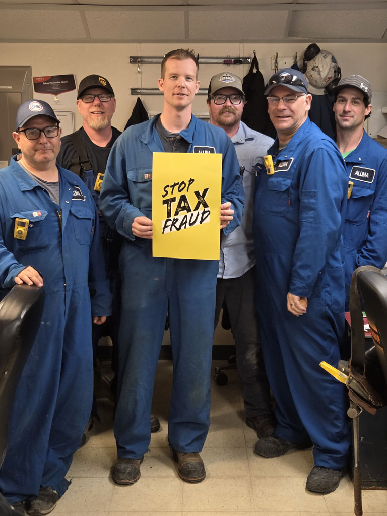 Imperial Oil workers stand up in Sarnia, ON